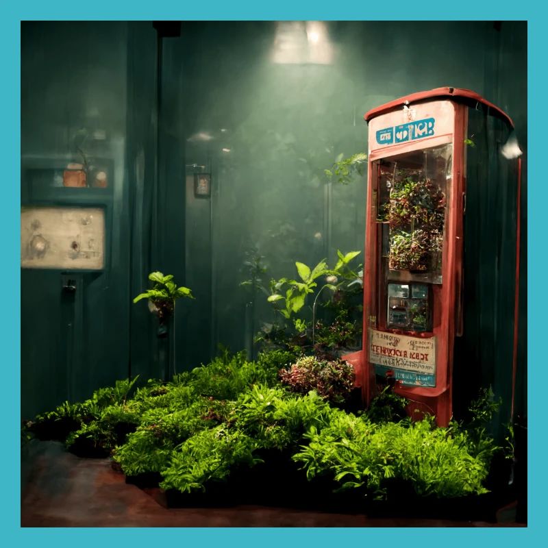 Telephone booth with plants