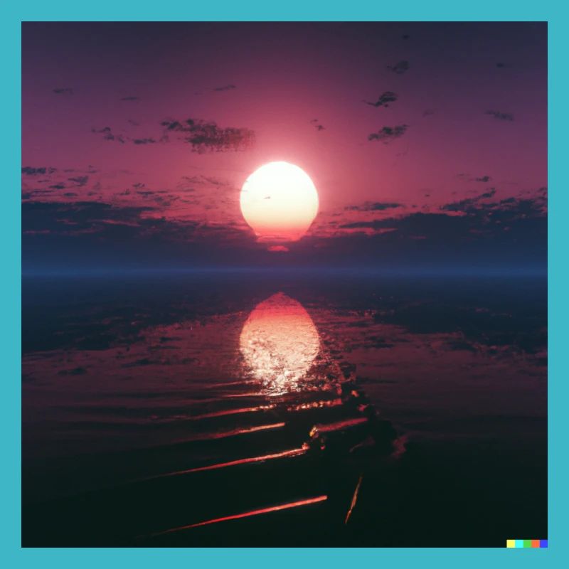 Coucher de soleil synthwave à l’horizon