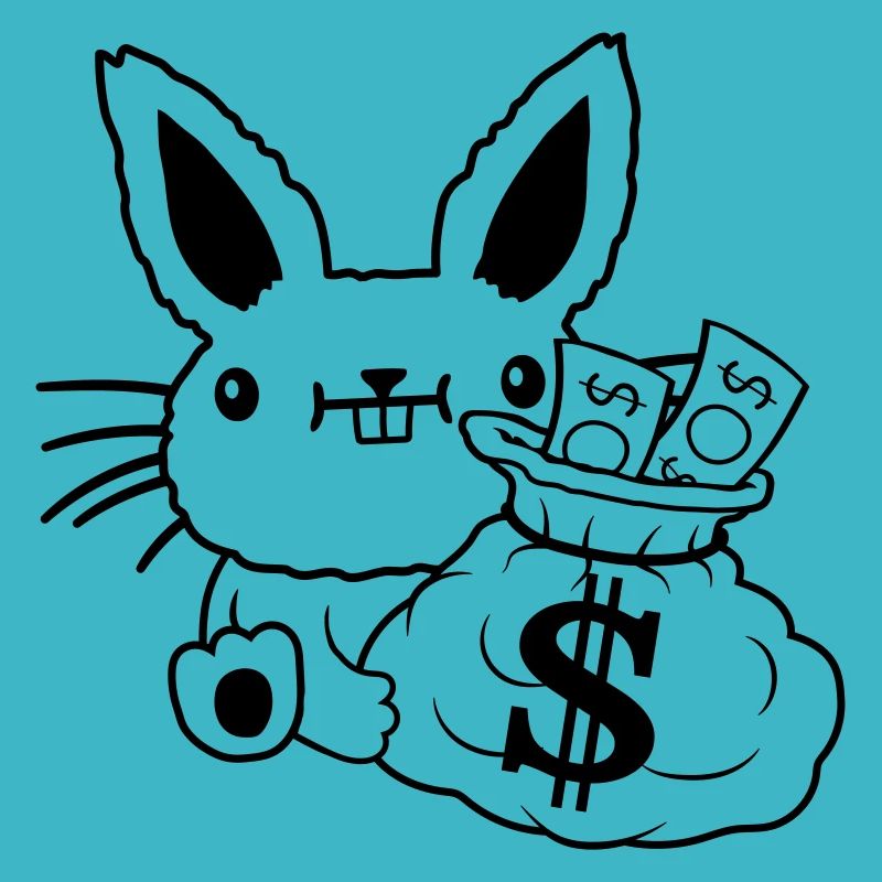 Sac d’argent riches billets de banque de lapin de Pâques