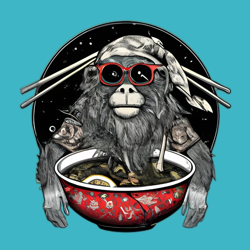 Le singe hipster aime la conception de nouilles ramen