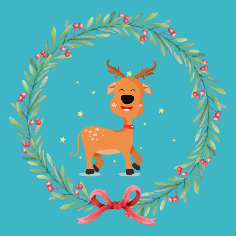 Lustiges Rentier im Weihnachtskranz