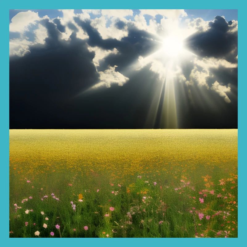 Sunny meadow with fluffy clouds