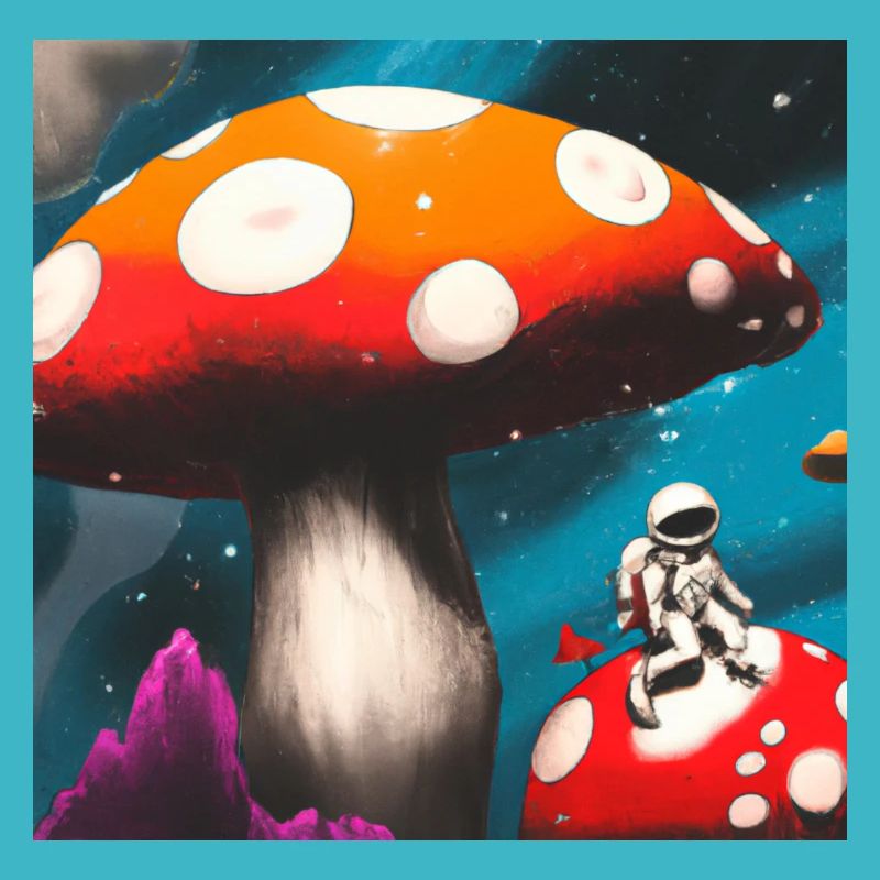 Cosmonaut on magic mushroom planet