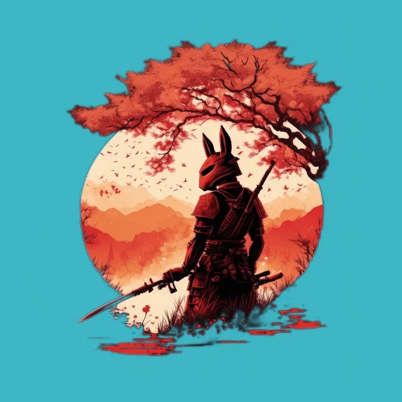 Samurai Warrior - Sakura Tree Digital Art