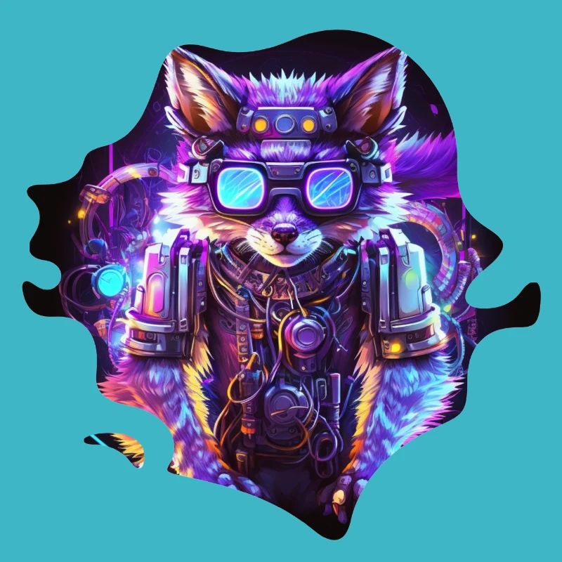Mecha Wolf with neon lights and glasses
