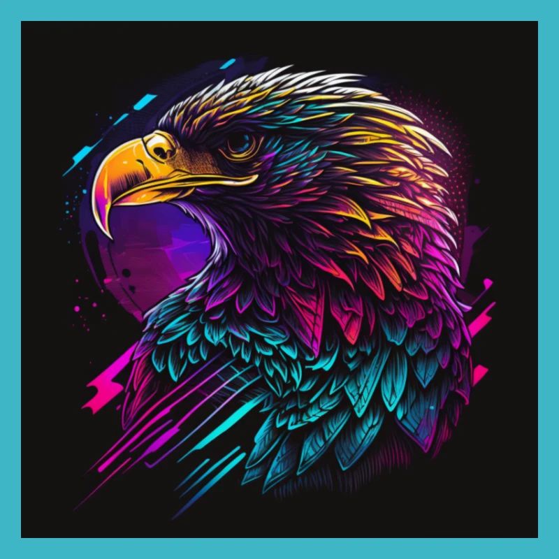 Eagle with neon colors, synthwave / 80s