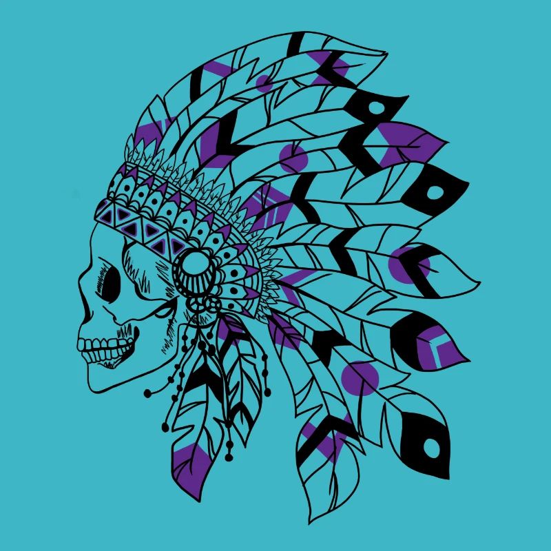 crâne avec coiffe indienne noir et violet
