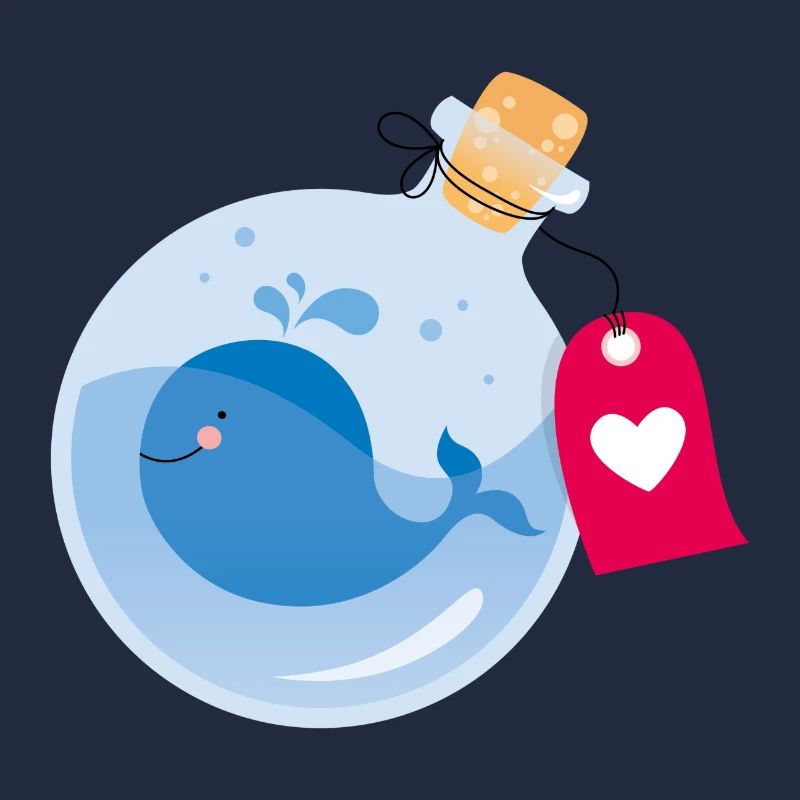 Message dans une bouteille avec une petite baleine