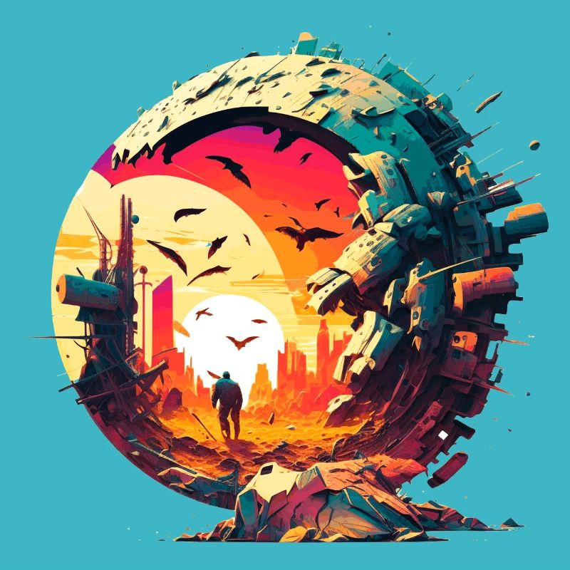 Soudure désolée de science-fiction avec un itinérant