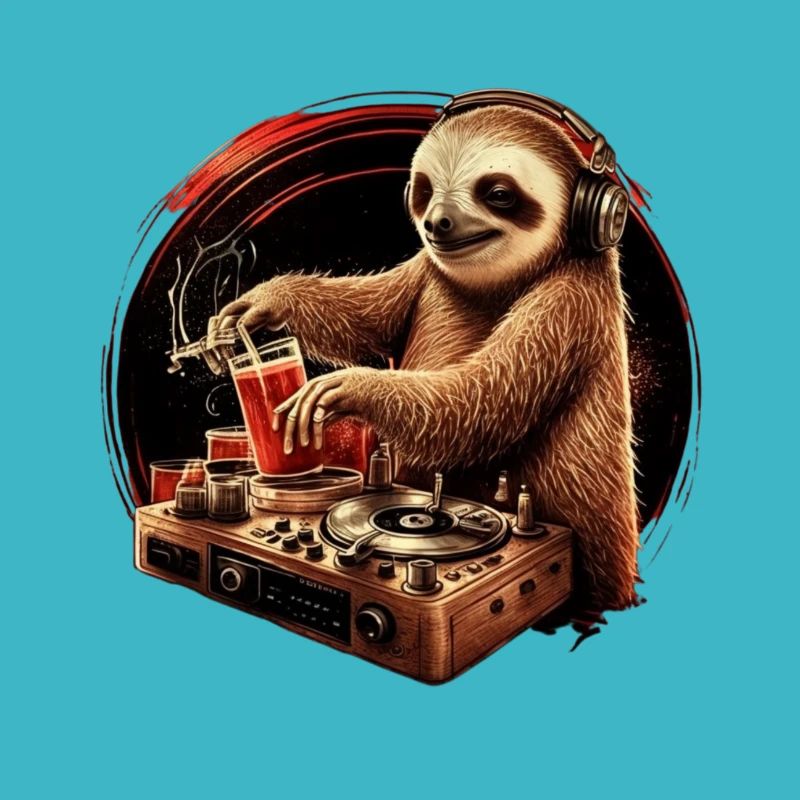 Faultier DJ legt auf im technoclub mit Bier