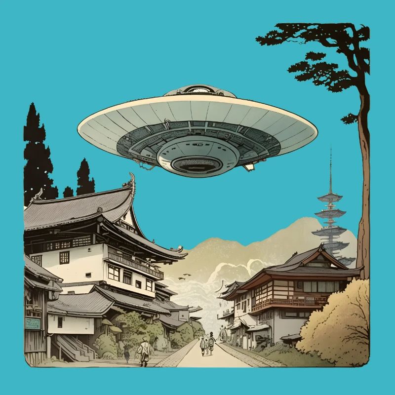 Ufo in Japan in Ukiyo-e Style