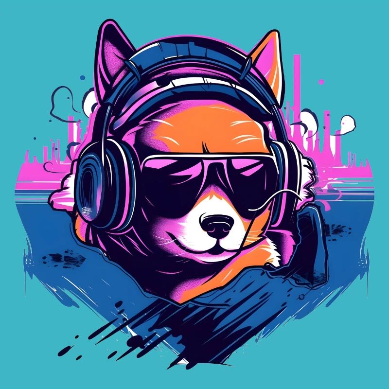 Shiba Inu dans le style Synth Wave