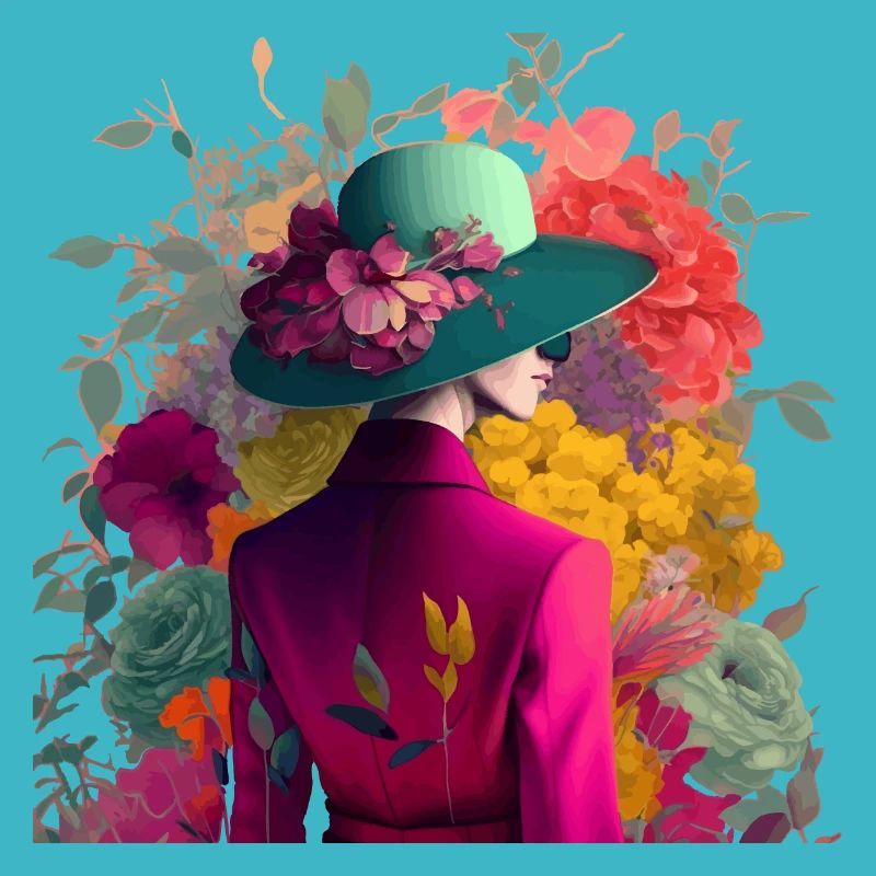 Model mit Hut und Blumen Geschenk