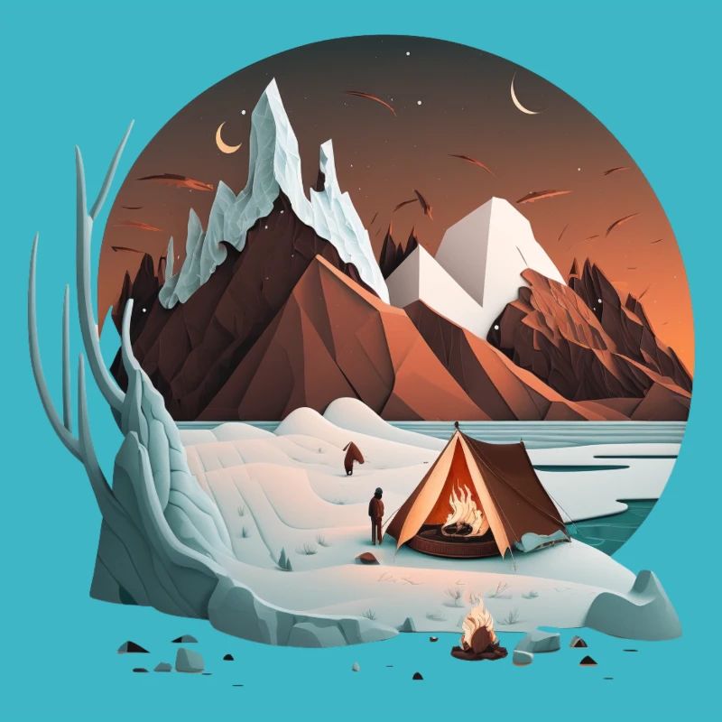 Camping in the mountains around the campfire
