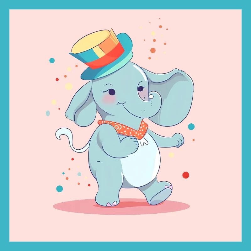 Dancing elephant with colorful hat on birthday