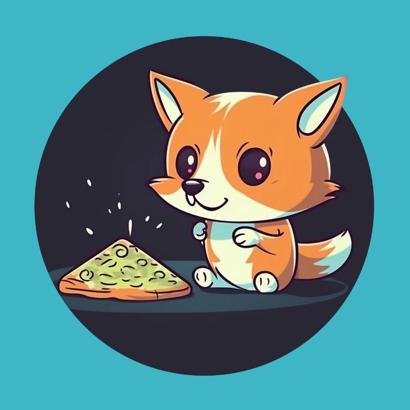 Cute fox watches TV and eats pizza