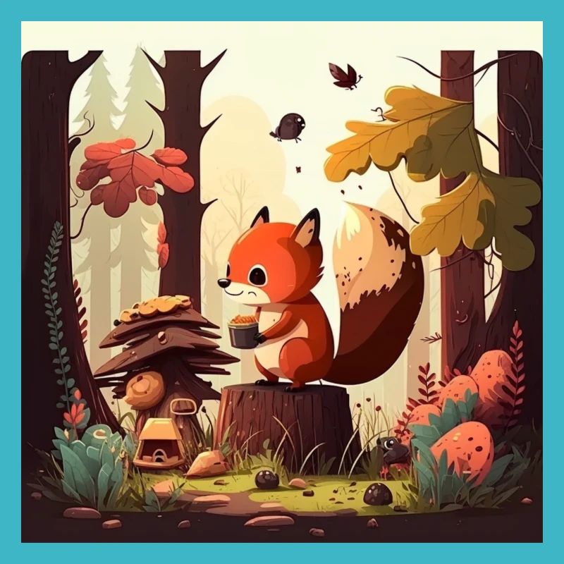 Squirrel Eats Nut in the Forest