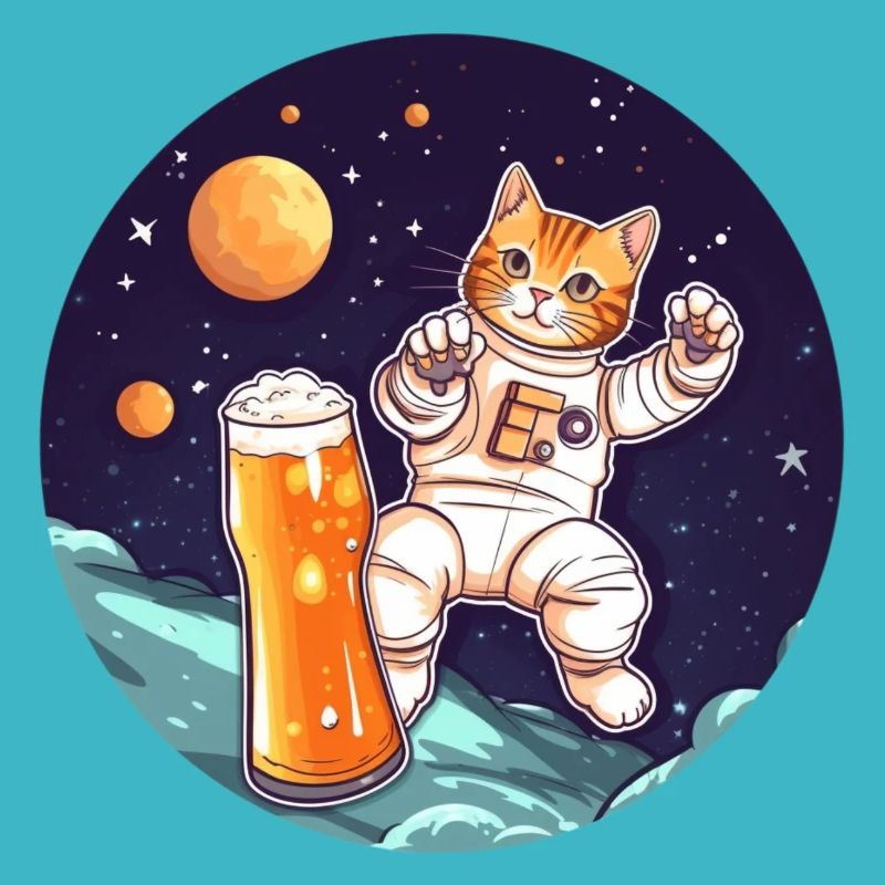 Cute cat with beer in space as an astronaut