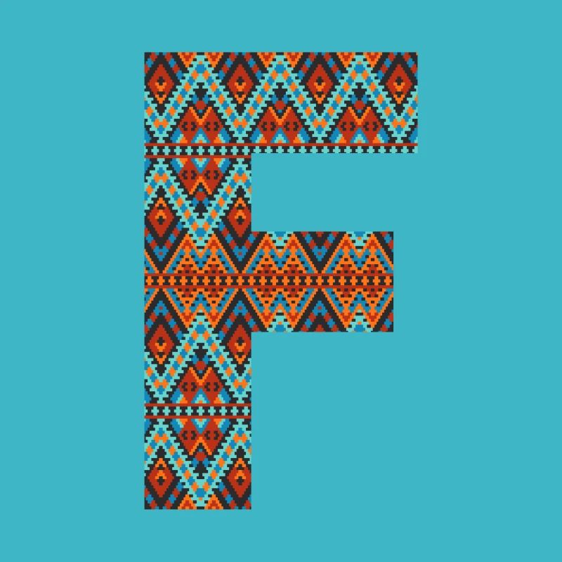 Buchstabe F - Boho-Design, buntes Monogramm