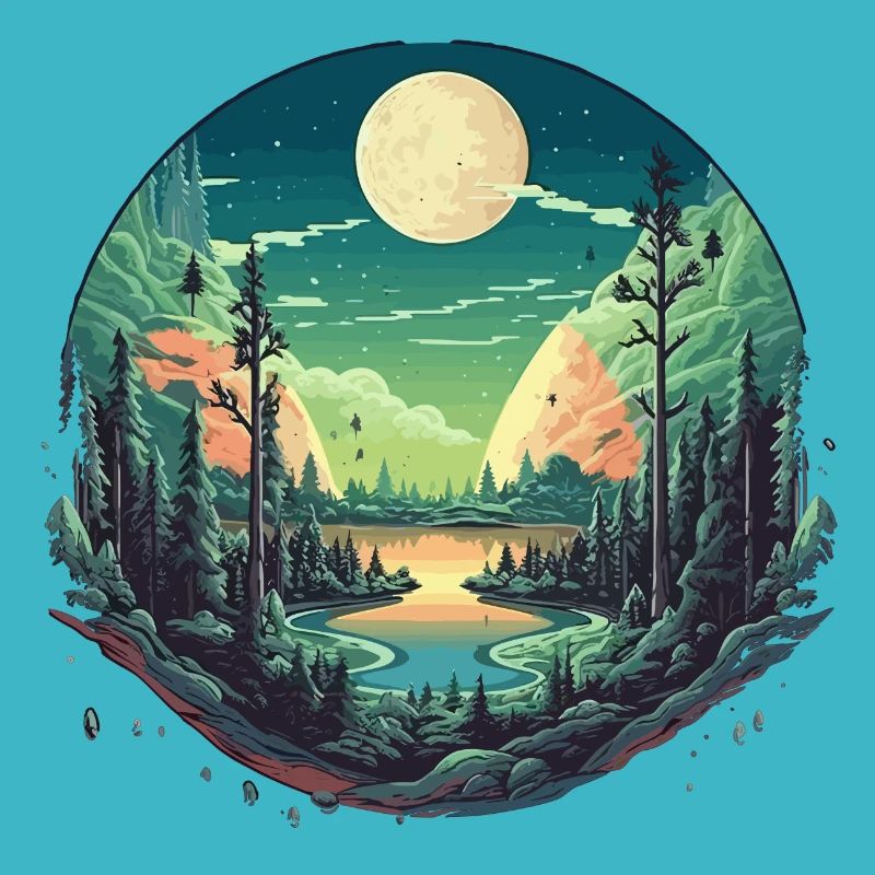 Surreal forest scenery at night