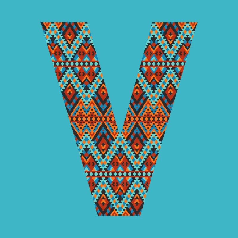 Buchstabe V- Boho-Design, buntes Monogramm