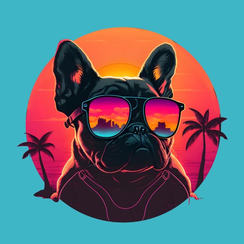 Synthwave french bulldog Sunset