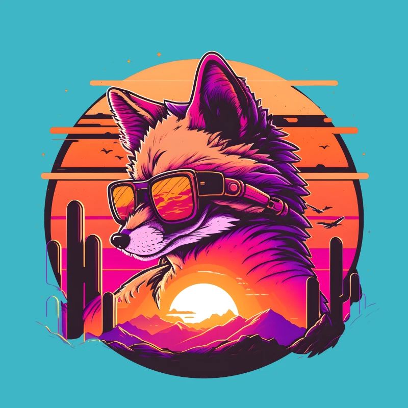 Synthwave Fox Sunset