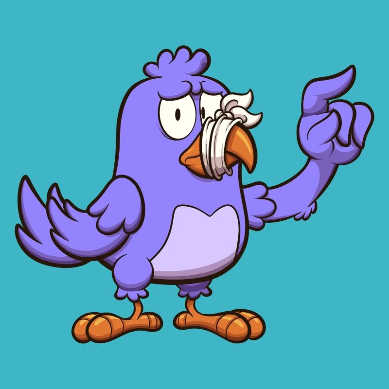Oiseau de dessin animé violet avec bouche scotchée