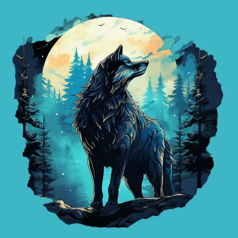 Wolf at full moon in the forest