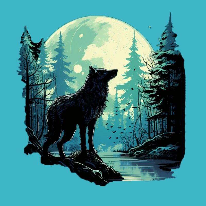 Einsamer Wolf bei Vollmond im Wald