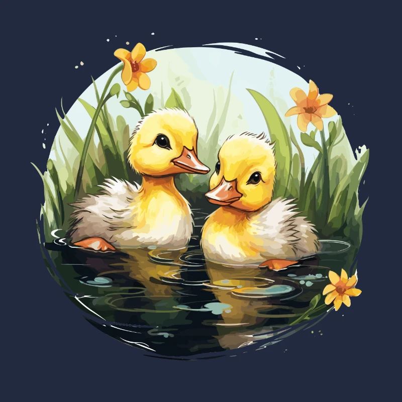Deux mignons bébés canards dans l’étang