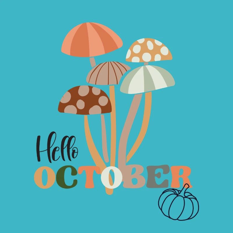 Hello October Autumn Fall Retro Mushroom Aesthetic