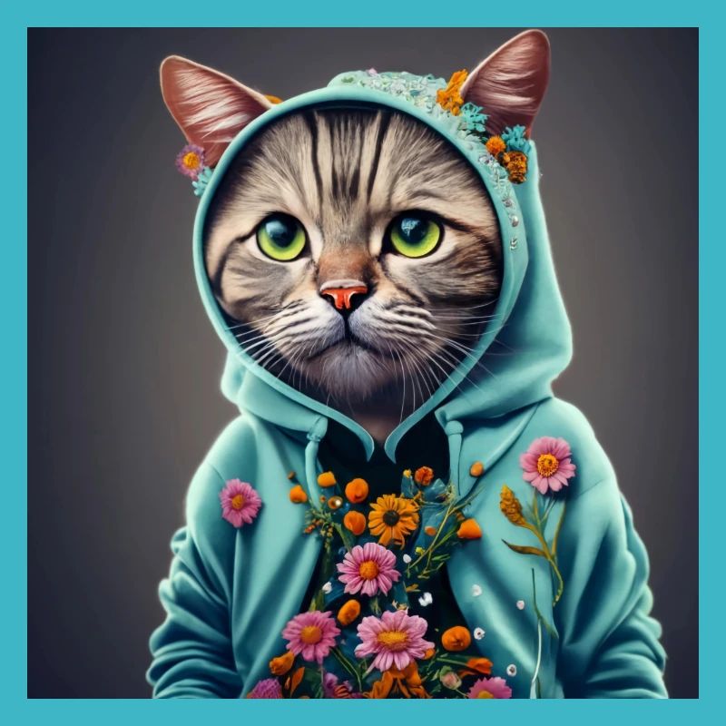 chat avec capuche et fleurs