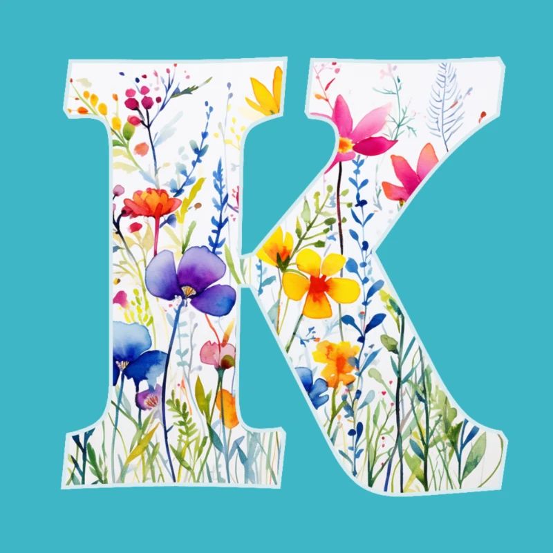 Buchstabe K, Monogramm, Blumenmuster