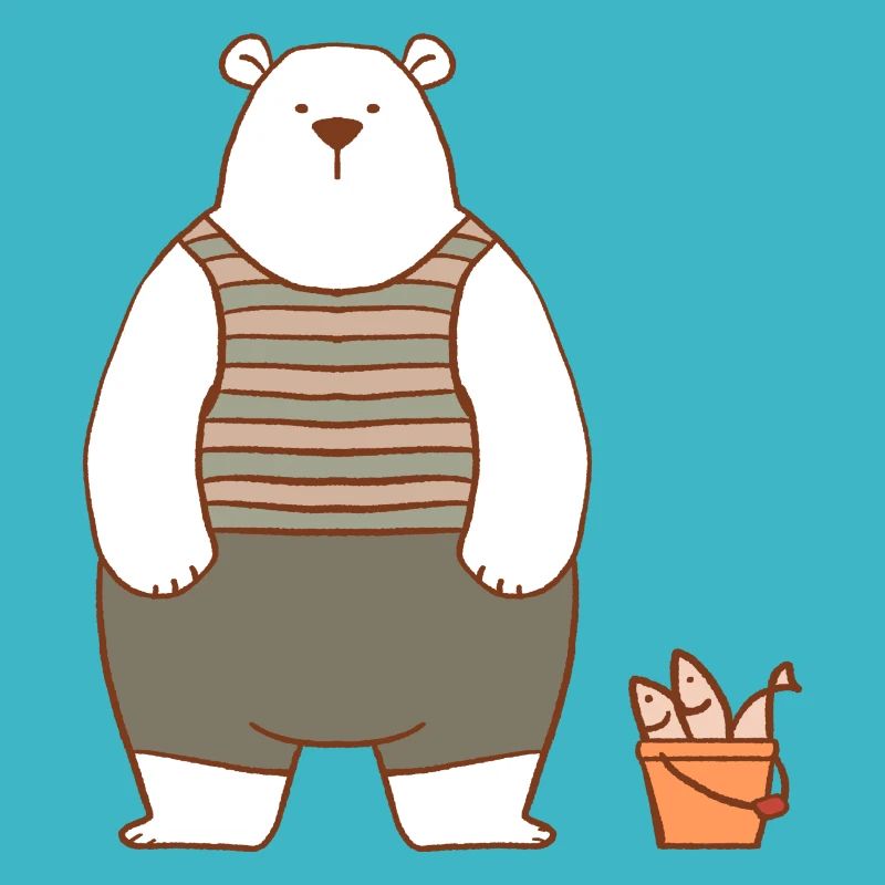 Eisbär mit einem Eimer Fisch