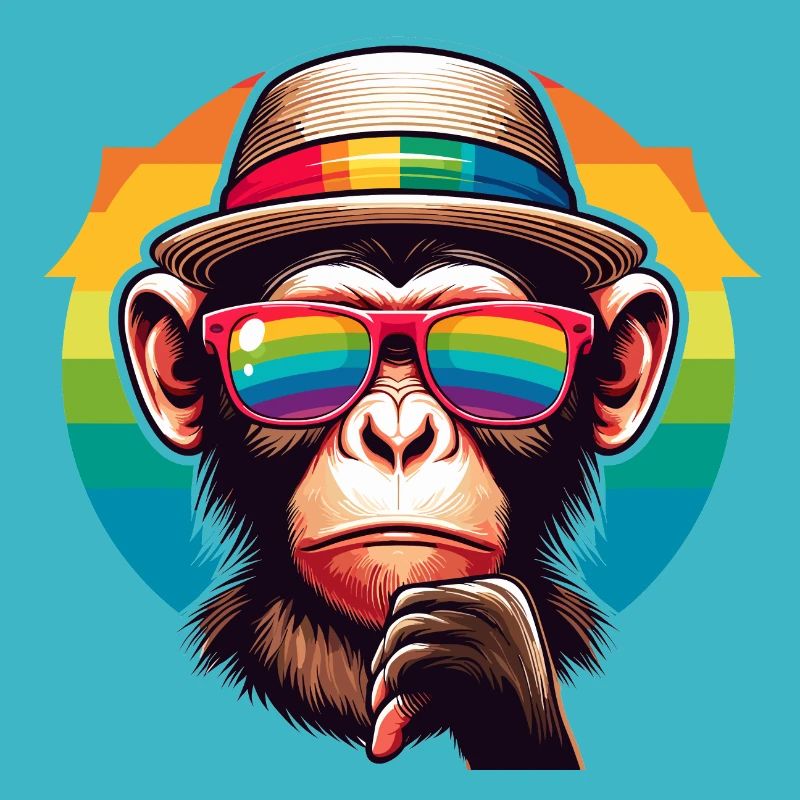 Singe espiègle avec chapeau et brise de soleil arc-en-ciel