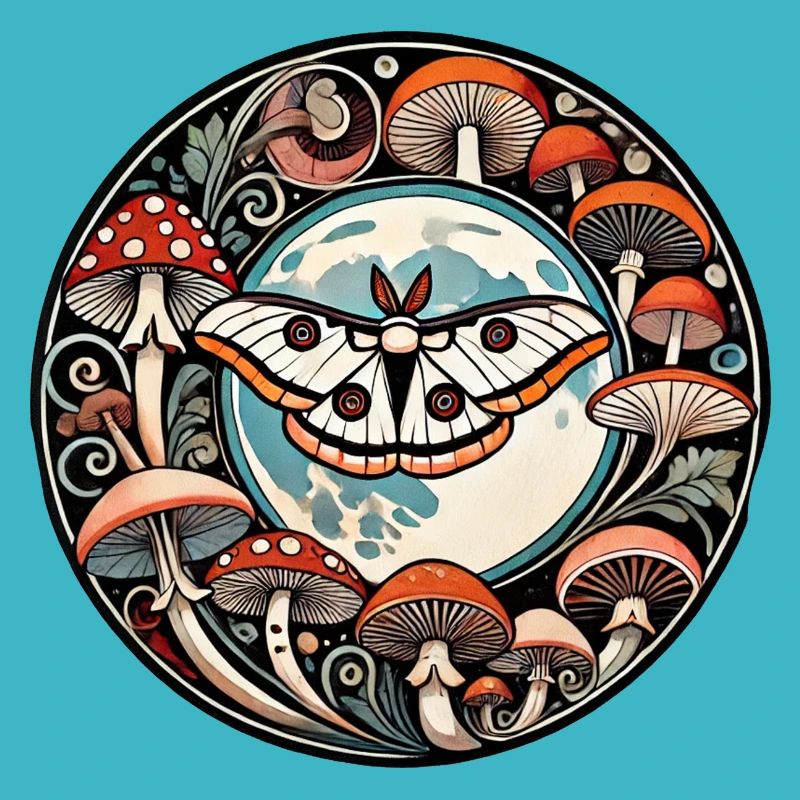 Luna Moth and Mushrooms