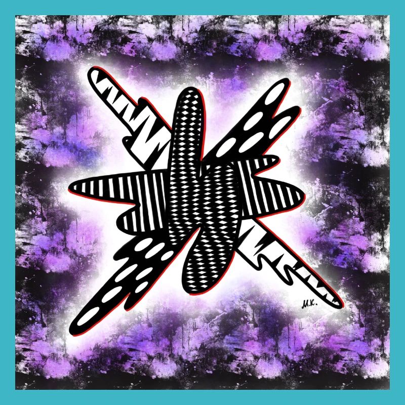 Creatively patterned blob on black and violet