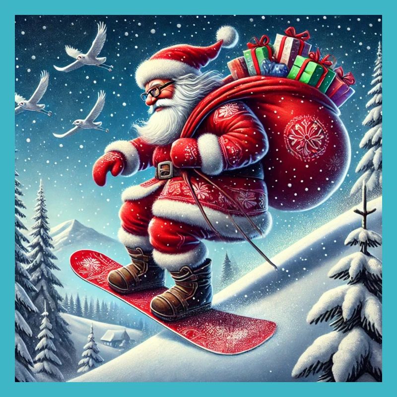 Weihnachtsmann auf Snowboard