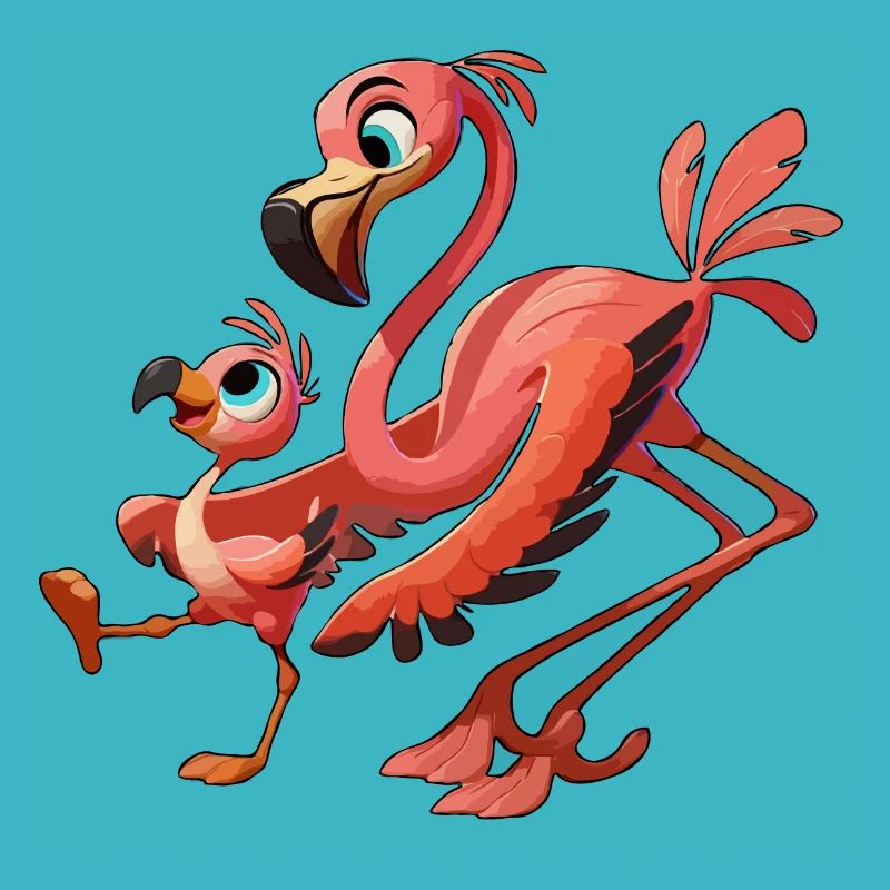 Flamingo-Mutter mit herumtollendem Kind