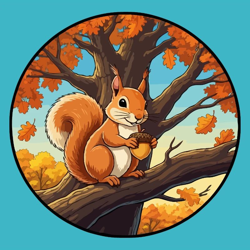 Eichhörnchen mit einer Eichel im Baum