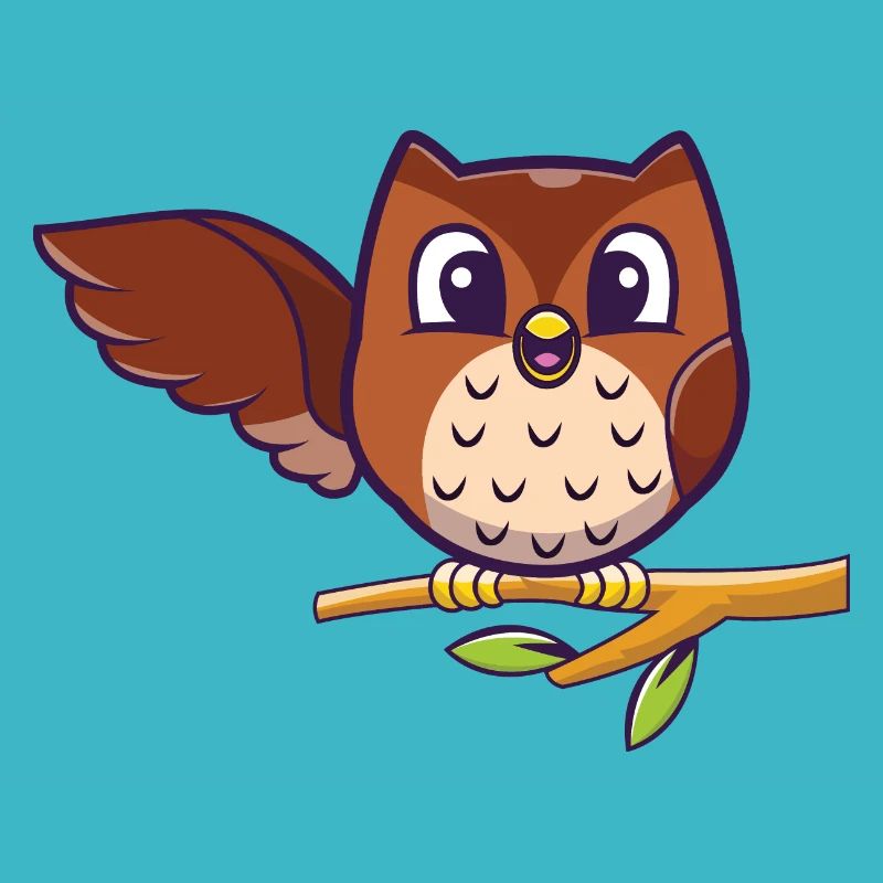 Hello Owl - Eule sitzt auf Ast und winkt