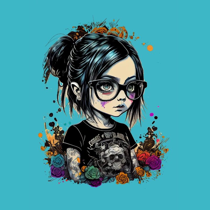 Kleines Mädchen mit Brille im Gothic- Stil