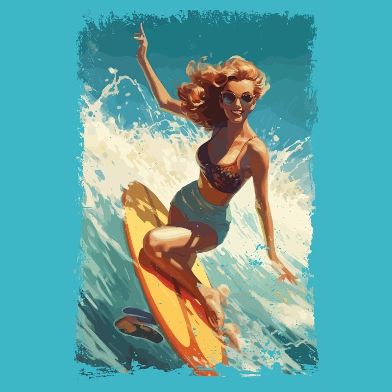 Retro Beach Babe - Surf Comic Design