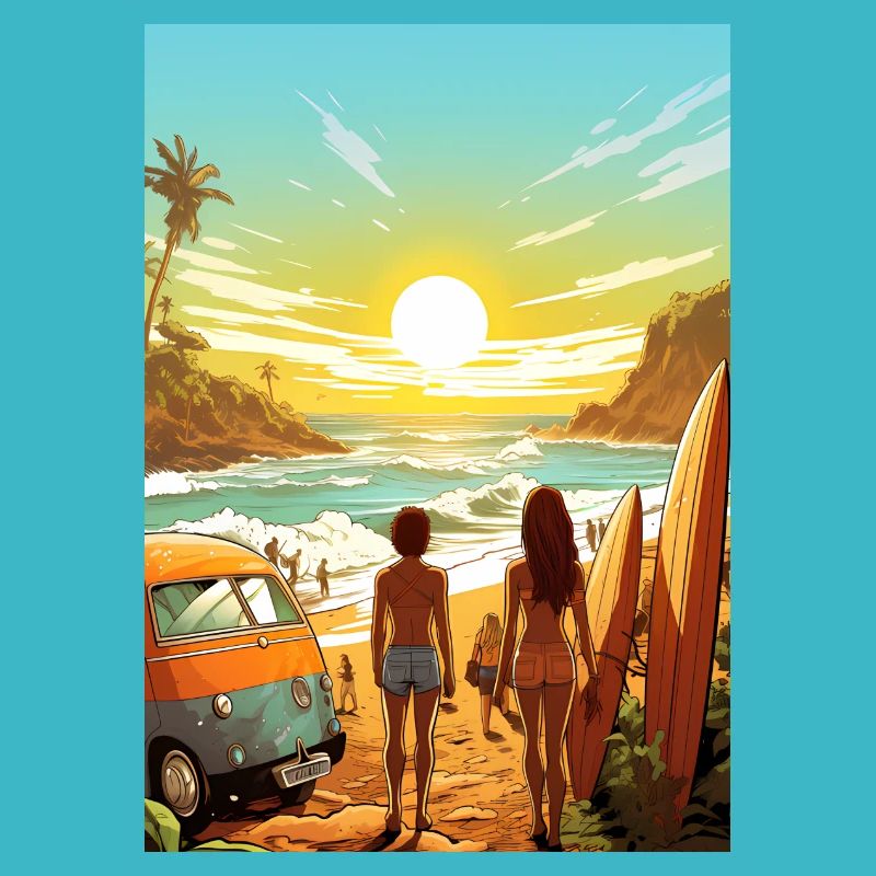 Beach scene with surfboard