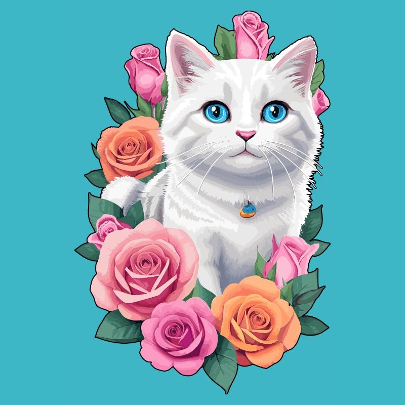 Katze mit Rosen