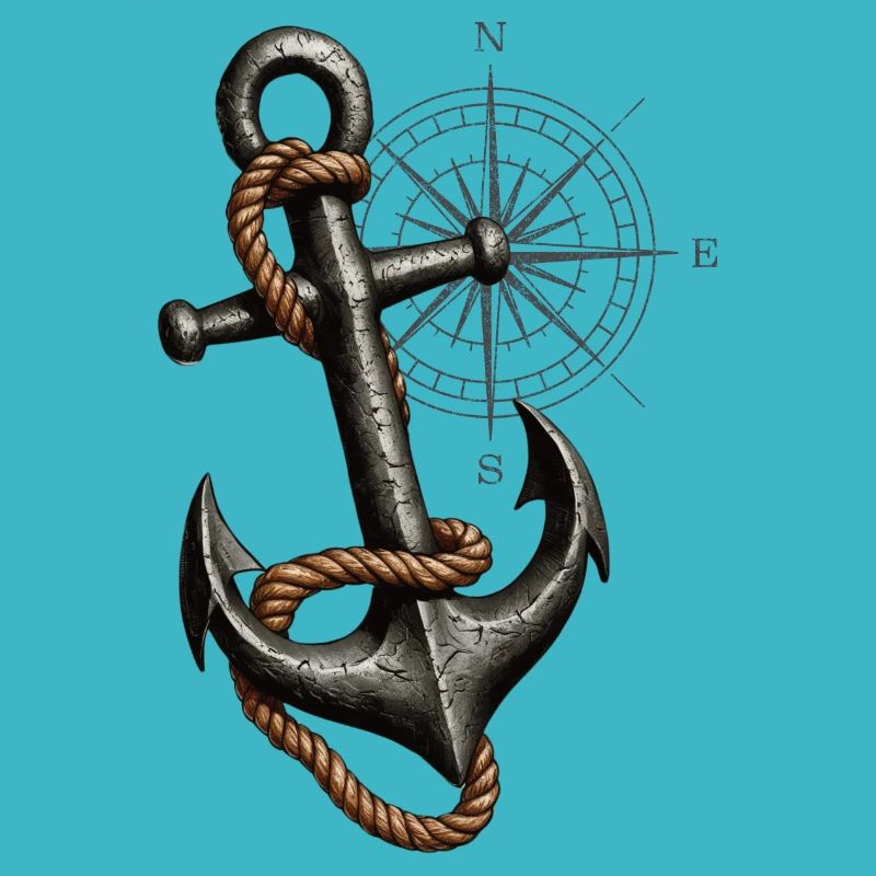 Anchor with compass rose in maritime style