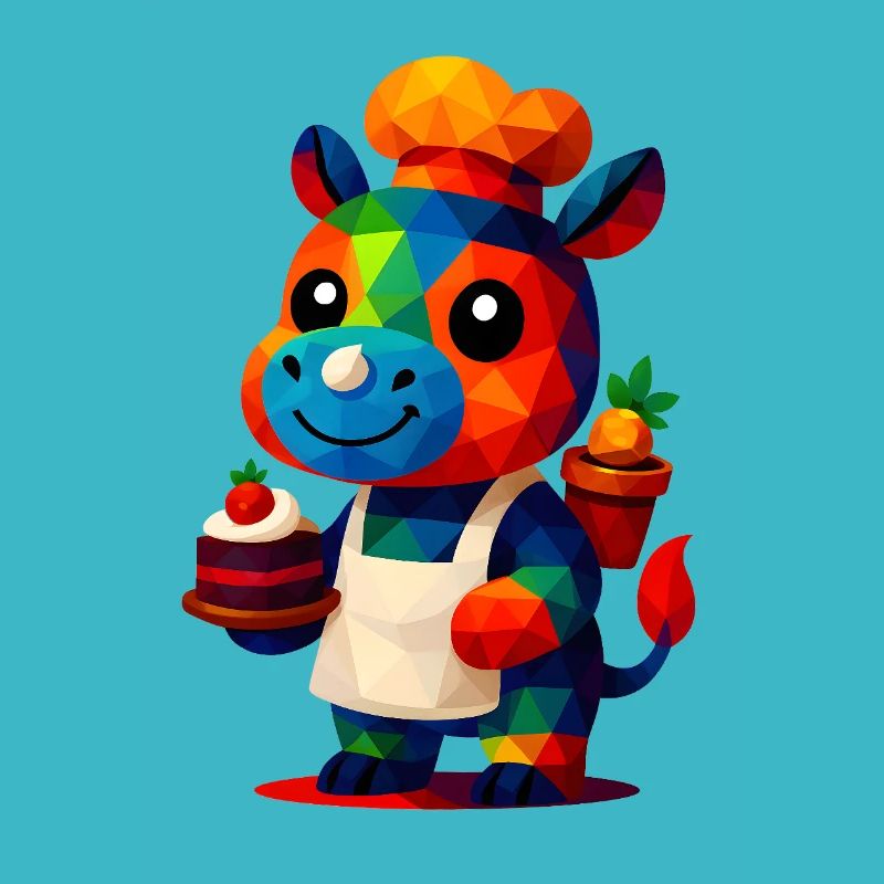 WPAP Polygon Kawaii Style Animaux Bébé Hippopotame Chef