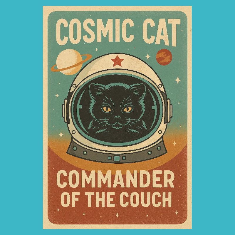 Chat Cosmique – Commandant du Divan | Design rétro