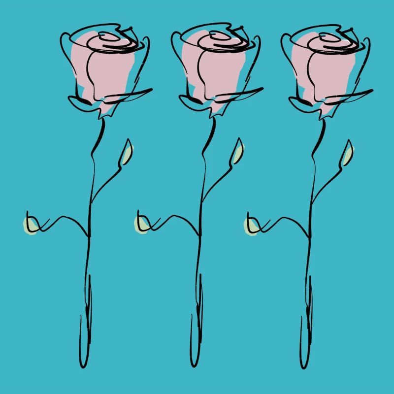 3 rosa Rosen, schwarze Kontur